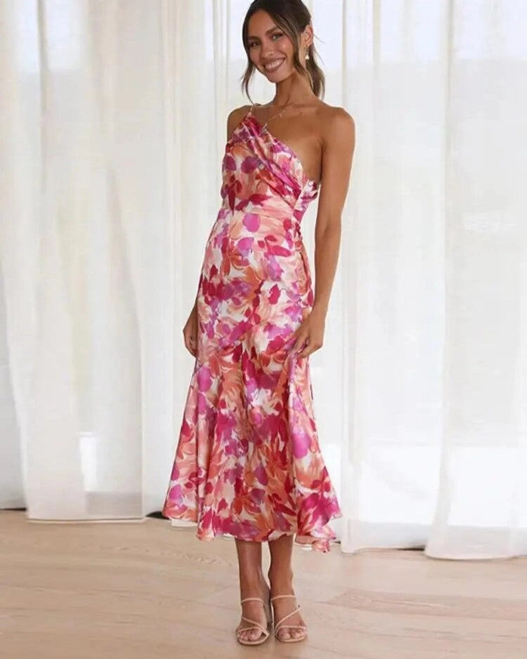 One-Shoulder Floral Maxi Dress